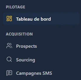 Navigation de notre CRM interne : pilotage, prospection, sourcing, campagnes.